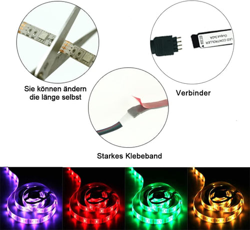 ACONDE LED Streifen mit 24 Tasten Fernbedienung, 2m Batteriebetriebene Lichtbänder für Party und DIY Dekoration