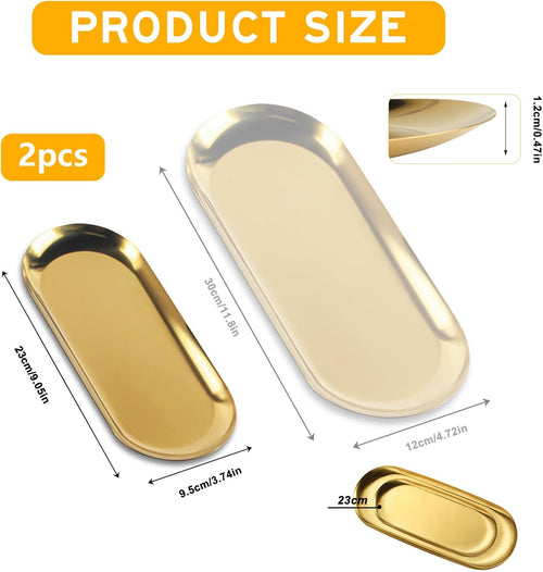 2 STK Tablett Gold, Serviertablett, Goldene Dekotablett,23x9,5 cm