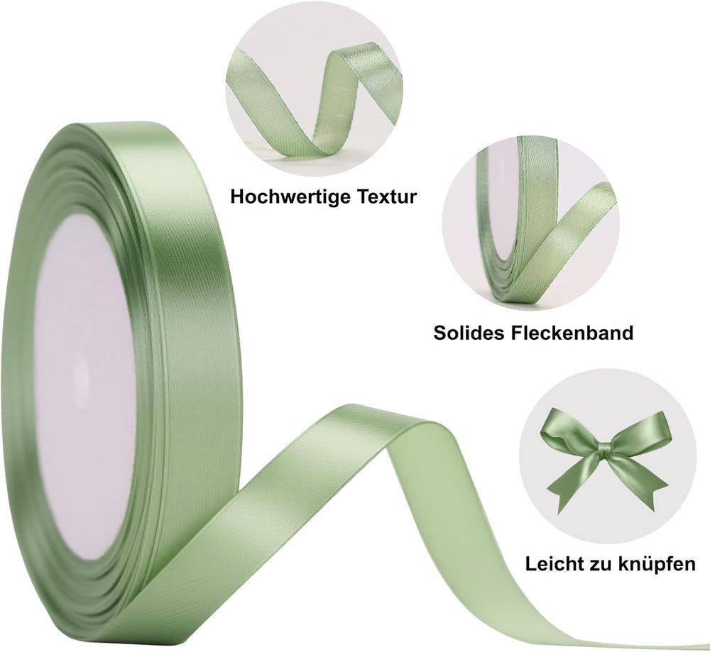 G2PLUS 10mm Salbei Grün Geschenkband Satin: 22m Schleifenband zum Bastel