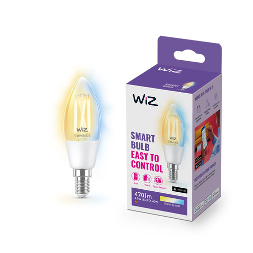 WiZ Tunable White LED Lampe, Standardform 1er-Pack E27, 60W, transparentes Vintage Design, dimmbar, warm- bis kaltweiß, smarte Steuerung per App/Stimme über WLAN
