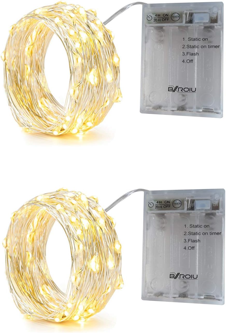 BXROIU 2X 50 LED Lichterkette Batteriebetrieben 5M Micro LED Warmweiß