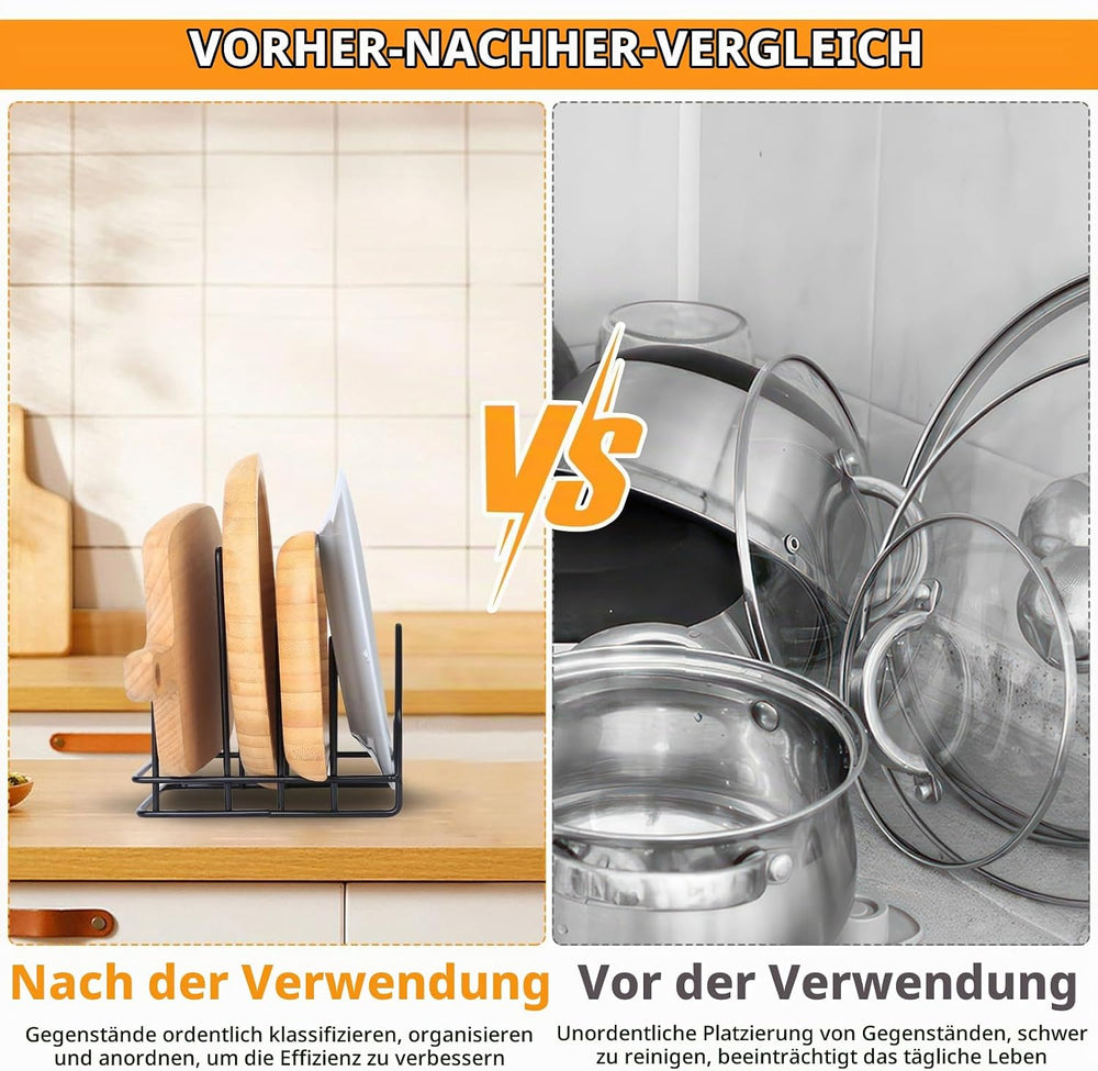 Schneidebrett Halterung, Topfdeckelhalter Schublade, Topfpfannendeckel Halter, Topfhalter Pfannenhalter,Topfdeckel Halterung, Schneidebretthalter Tellerständer für Küchenschrank Topfdeckel Organizer