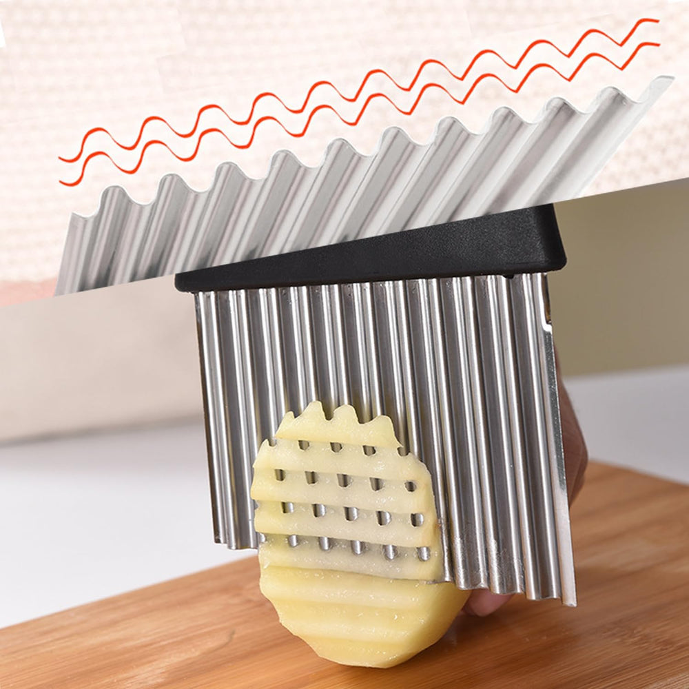 Wellenschneider Riffelmesser aus Edelstahl Pommesschneider Kartoffelschneider Zubehör Edelstahl für Gemüse Pommes Kartoffeln Butter und Obst (Schwarz)