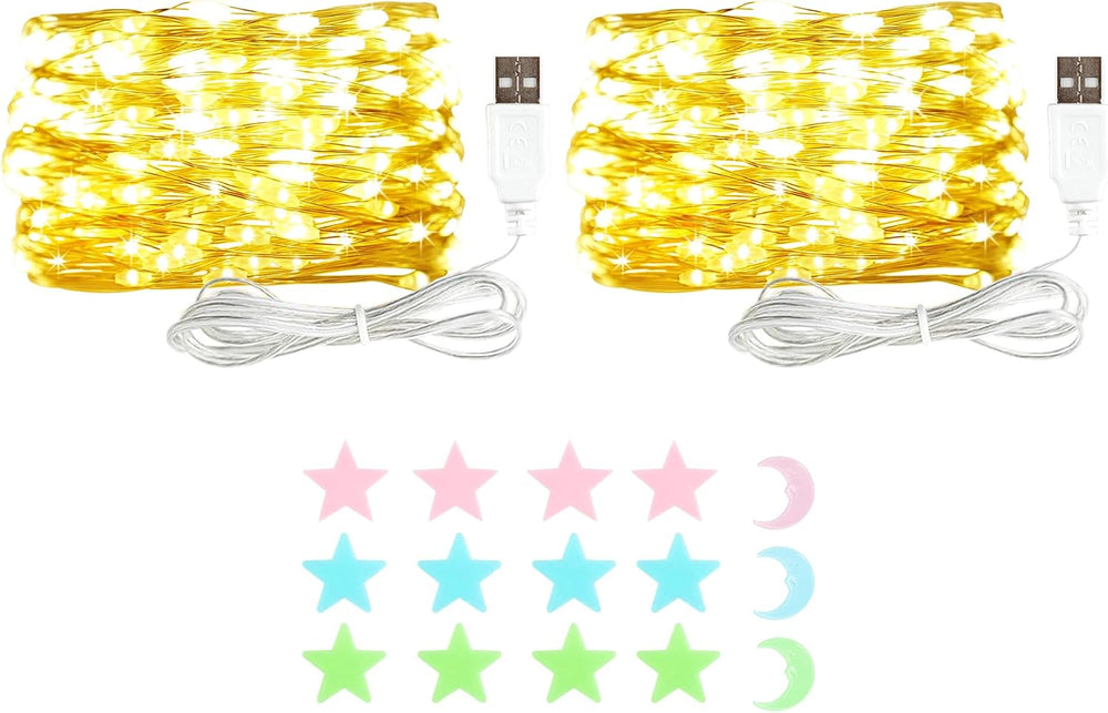 2 Stück LED Lichterkette, 30LED 3M / 10Ft USB lichterkette außen/innen Wasserdichte für Schlafzimmer, Hof, Hochzeit, Weihnachten, DIY etc (Warmweiß)