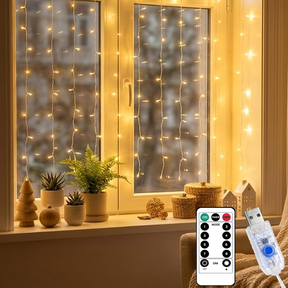 LED Lichtervorhang Innen 1x1m,Lichterkette Vorhang mit Fernbedienung