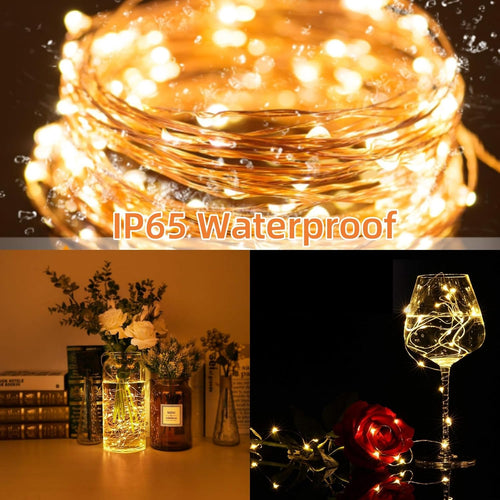 2 Stück Led Lichterkette mit USB, IP65 Wasserdicht, 5M 50er Micro LED Kupferdraht Lichterkette, Wasserdicht Weihnachten Weihnachtsbaum Lichterketten für Party, Garten, Hochzeit, Deko, Warmweiß