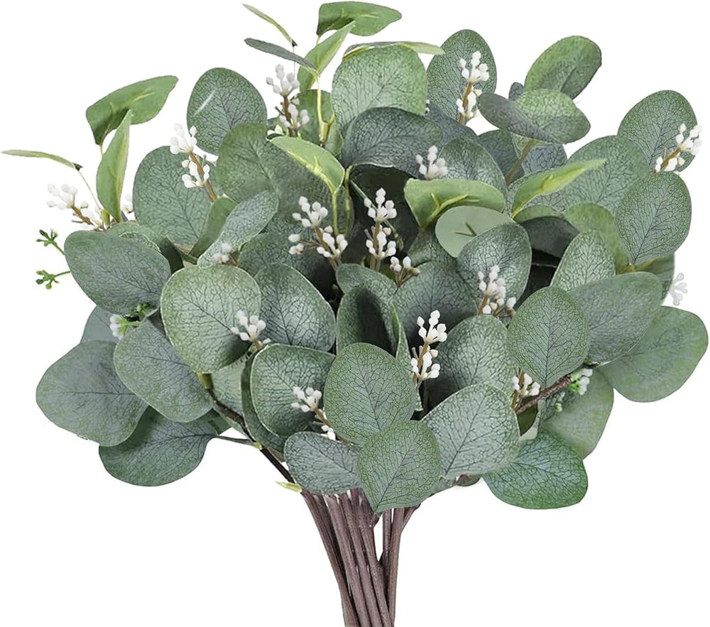 Künstliche Eukalyptus Deko 12 Stück Künstlicher Eukalyptus Pflanzen Bulk Zweige Blätter Deko Grüner für Hochzeit Dekoration