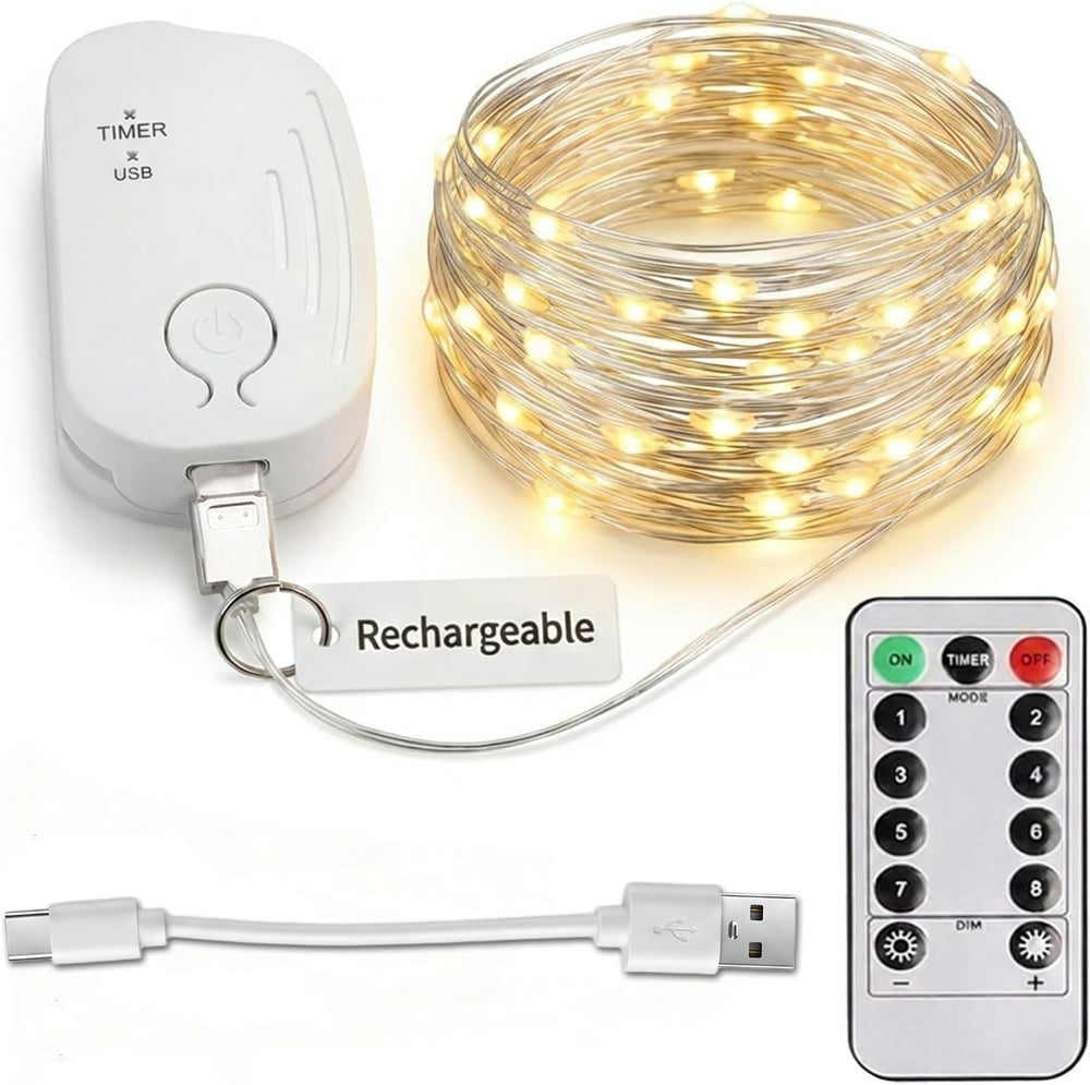 Lichterkette Aufladbar mit Fernbedienung,5M 50 LED Lichterkette(1Pc)
