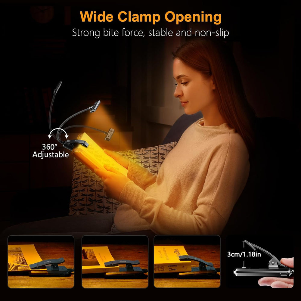 Gritin Leselampe Buch Klemme, USB Aufladbare Buchlampe mit 19 LEDs