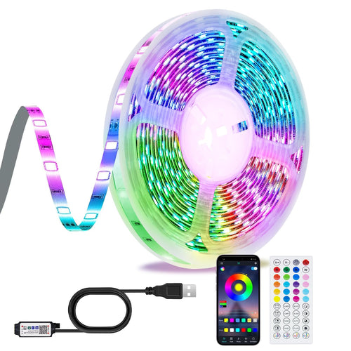 LED Strip 3m, USB RGB Streifen Mit App Fernbedienung, Music Sync Steuerbar Timer Einstellung, Band Selbstklebend Beleuchtung Lichter Verstellbare Helligkeiten Farbwechsel Für Tv/Schlafzimmer/Party