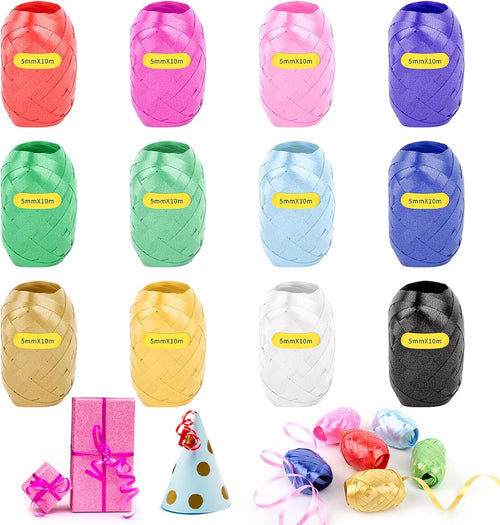 12 Stück Curling Ribbon Rolle, Geschenk Bänder, 5mm x 10 m je Rolle, für Basteln und Geschenkverpackungen, Feste, Geburtstags und Hochzeitsballondekorationen