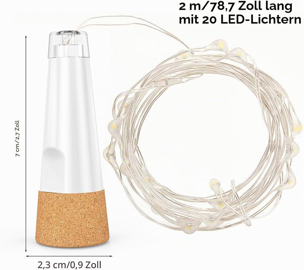 Flaschenlichter mit Korken, USB wiederaufladbares Weinflaschenlicht, batteriebetriebene Gläser, Lichterkette, 2025 verbesserte Lichterkette für Weihnachtsdekorationen(Warm weiß, 3 Pack)