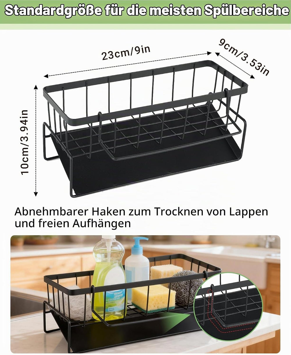 Spülbecken Organizer hängend aus Edelstahl mit selbstentleerender Ablaufwanne, Küchen Organizer Spüle für Schwämme, Bürsten, Seife und Geschirrtücher, platzsparender Organizer Küche für Küche und Bad
