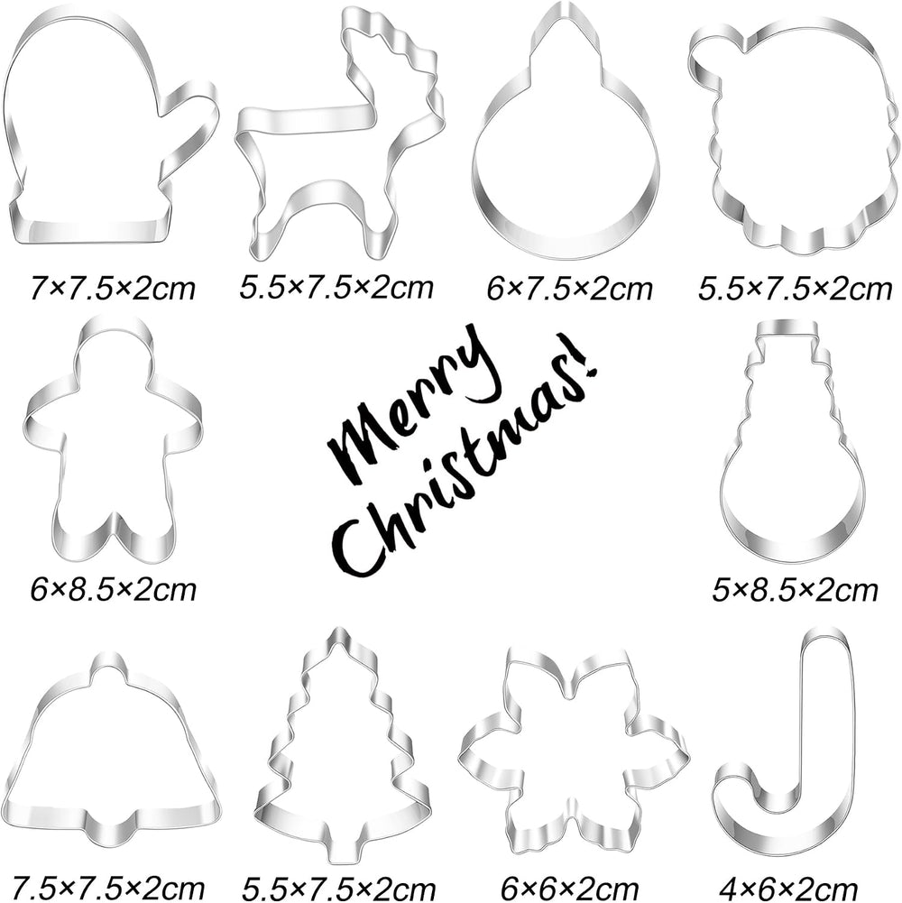 Set mit 10 Ausstechformen Weihnachten, Ausstecher weihnachten aus Edelstahl, Weihnachten Ausstechformen für Dekoration Keks/Kuchen/Plätzchen/Gebäck, Keksausstecher Weihnachten 10 Stück