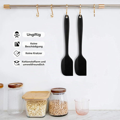 Silikon Spatel, Spatel Teigschaber, Teigschaber Silikon, Hitzebeständig, für Kochen, Backen und Rühren, Spülmaschinenfest und Leicht zu Reinigen(Schwarz)