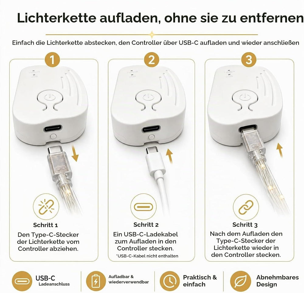 Wiederaufladbare Feenlichter,5M/50LEDs Lichterkette für Weihnachten