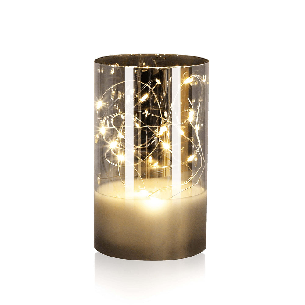 LED Universum - LED Kerze Cynthia 10cm, Echtwachskerze umwickelt mit einer LED Lichterkette, cremefarben, warmweißes Licht, 5h Timer, Batteriebetrieben: 2x AA (nicht inklusive) (Cynthia 10 cm)