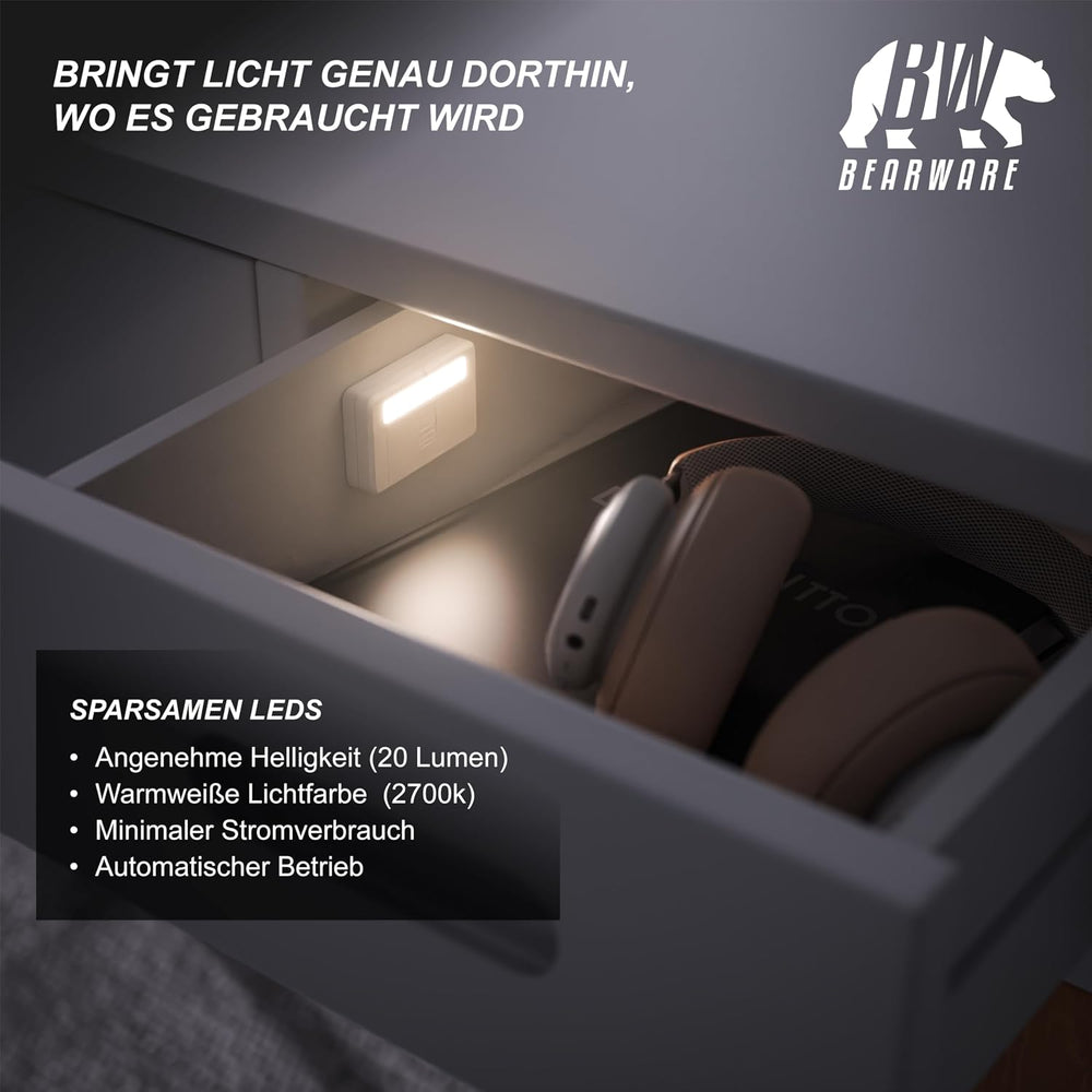 CSL - LED Schrankleuchte Schubladenleuchte - Sensor Light – Innovative Mini Schrankleuchte mit Magnetsensor - Schrankbeleuchtung für bessere Sicht in dunklen Schubladen