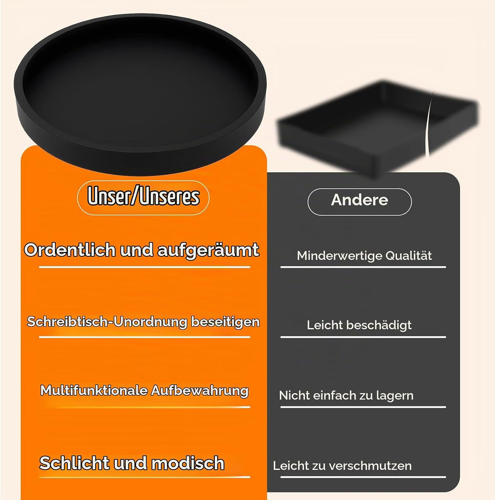 Dekotablett Deko Tablett, Badezimmer Tablett Schwarz Silikon Ablageschale, für Badewanne Küchen Toilette Schminktisch Kosmetisch Kerzen Tabletts (rund, 18x18x1.9 cm)