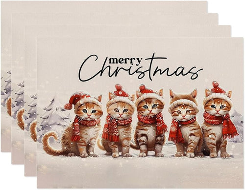 Weihnachtliche Tischsets aus Leinen, 30 x 45 cm, 4er Set