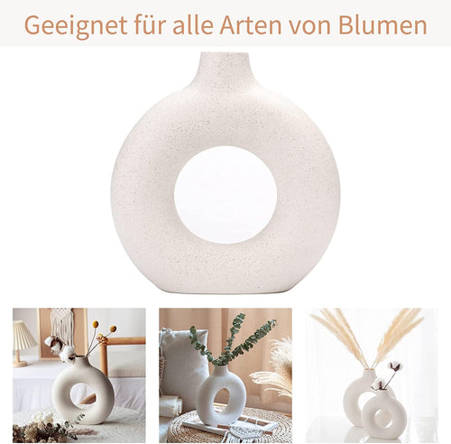 CEMABT Vasen für Pampasgras, handgemachte Vase, getrocknete Blumen, Keramik, Weiß, Handwerkliche Ornamente für die Dekoration des Bürohauses, Vasenset (S, Beige)