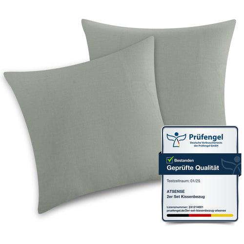 ATsense 2er Set Kissenbezug 40x40 cm - Gewaschene Baumwolle, Dunkelgrau Kopfkissenbezug mit Reißverschluss, Oeko-TEX Zertifiziert Weich, Nicht Lleicht Verformbar