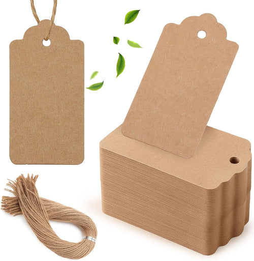 HAKACC 100 Stück Kraftpapier Anhänger (4x7 cm) mit Juteschnur, Braune
