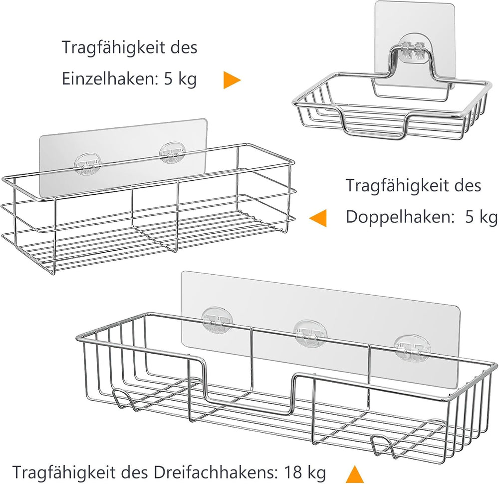 Dreamark Dusch-Klebehaken Ohne Bohren, 12 Stück Starke Transparente Klebehaken Wasserdicht für Duschregal, Seifenhalter, Badregal & Eckregal in der Küche- Keine Löcher für Küche & Bad