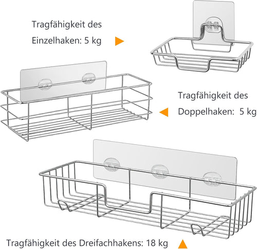 Dreamark Dusch-Klebehaken Ohne Bohren, 12 Stück Starke Transparente Klebehaken Wasserdicht für Duschregal, Seifenhalter, Badregal & Eckregal in der Küche- Keine Löcher für Küche & Bad