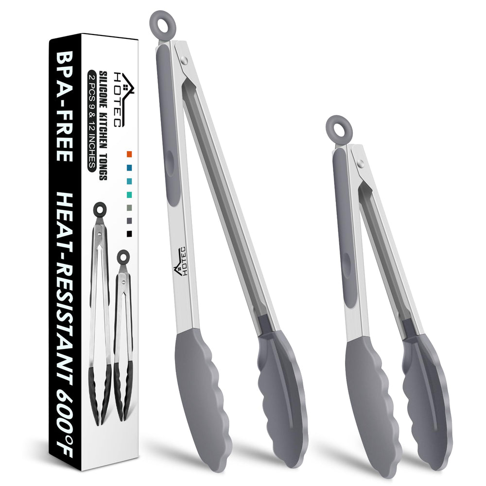 HOTEC Premium-Küchenzange aus Edelstahl, mit Verriegelung, Kochzange mit Silikonspitze, 2er-Set, 22,9 cm und 30,5 cm lange Zangen