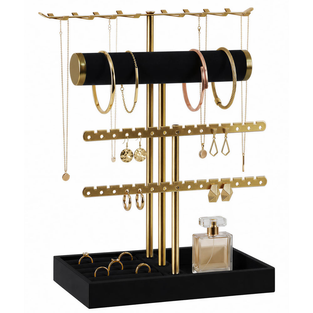 Schmuck-Organizer 3 Ebenen, Metall Schmuckständer in Gold