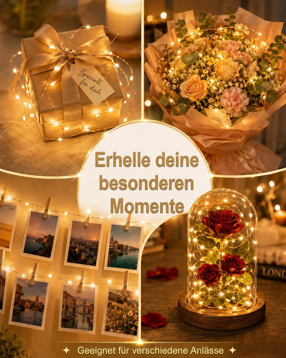 Mini Lichterkette Aufladbar 2M 20LED Warmweiß 3er Set