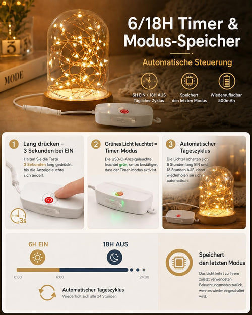 Mini Lichterkette Aufladbar 2M 20LED Warmweiß 3er Set