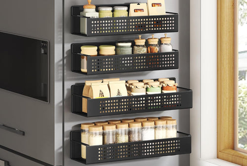 SONGMICS Gewürzregal magnetisch, 4er Set, Magnetregal, Gewürz Organizer