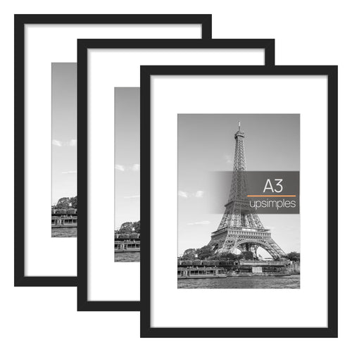 upsimples 3 Pack Bilderrahmen A4, Bilderrahmen Kinderzeichnungen A4，Picture Frame Schwarz für Fotos, Bilder, Poster
