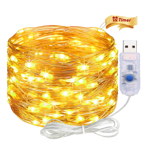ALEGRE® USB Lichterkette mit Timer, 2M 20 LED Kupferdraht Lichterkette Innen mit Stecker, Warmweiß Led Lichterketten USB mit Timer, Fairy Lights für Weihnachten Deko, Halloween, Hochzeit, Schlafzimmer