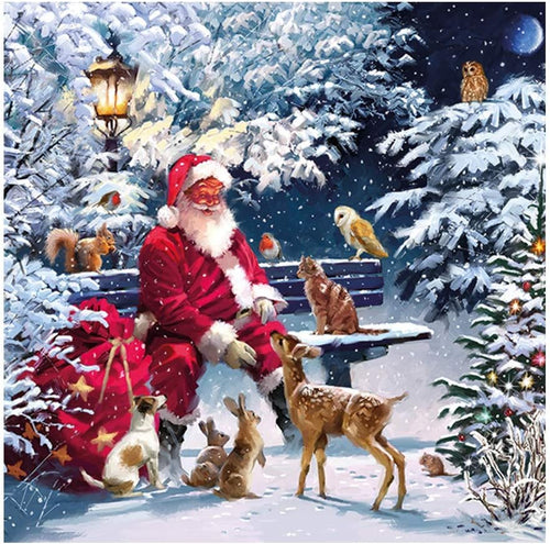 Ambiente 3-lagige Papierservietten, Weihnachtsmann auf einer Bank