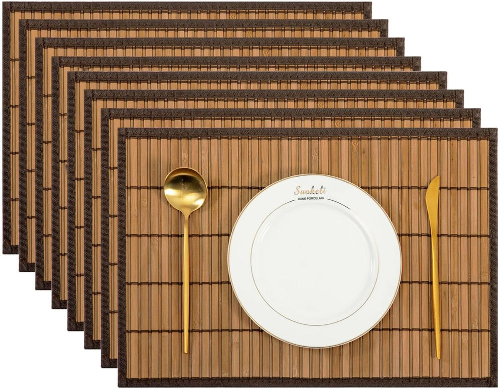 Tischsets Abwaschbare Tischset Bambus Platzset rutschfest, Schmutzabweisend, Wärmeisolierende Tischsets Korrosionsbeständig Platzsets für den Küchentisch 8er-Set (Braun)