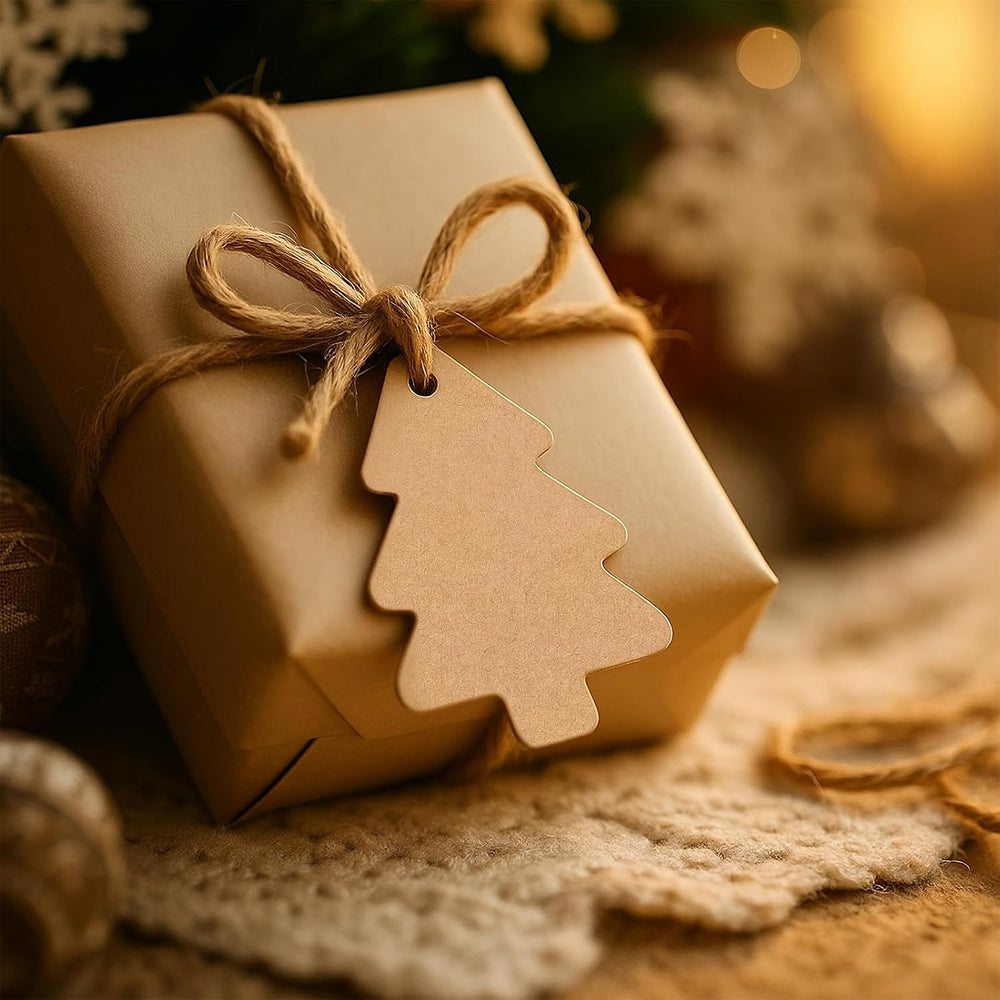 Geschenkanhänger 50 Stück Blanko Braune Papieranhänger mit Schnur 6x 5 cm für Hochzeitsgeschenke Geburtstag Weihnachten [ Weihnachtsbaum ]