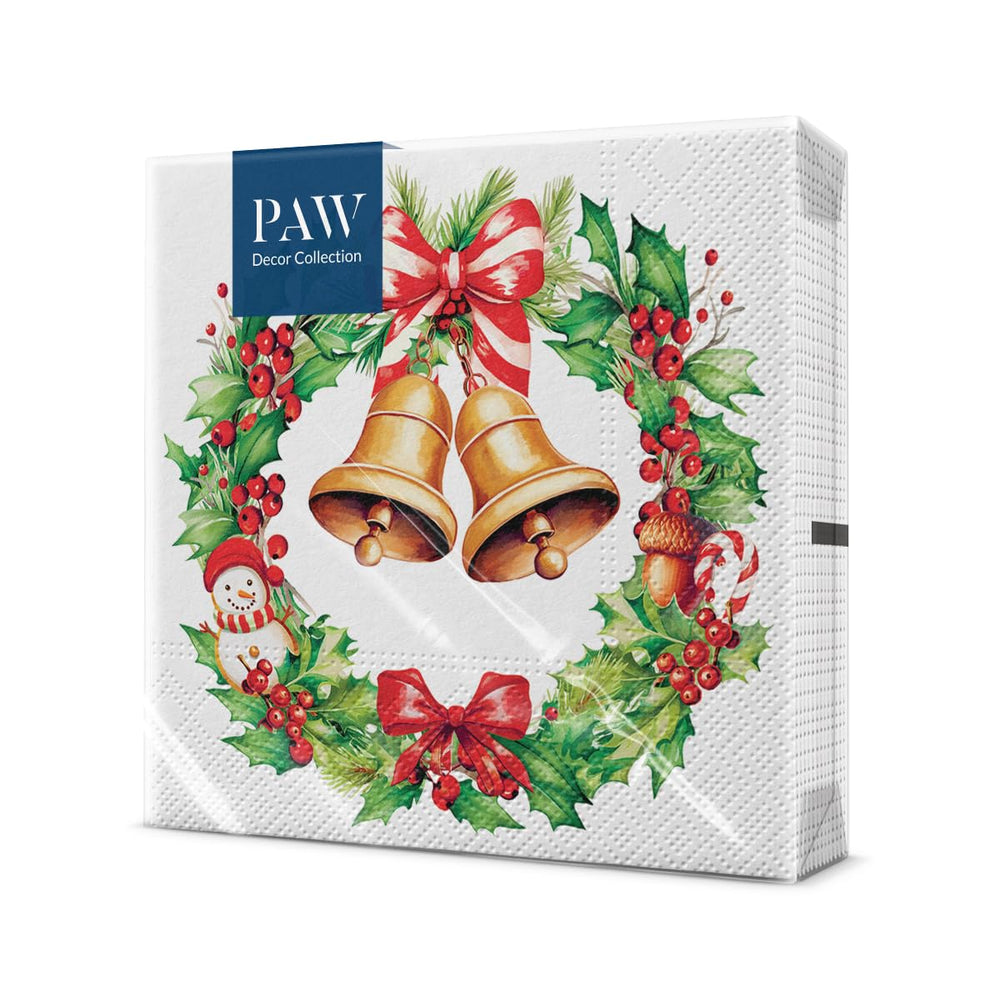 PAW Servietten 33 x 33 cm, 20 Stück - Weihnachtsschneeflocken Hellrot