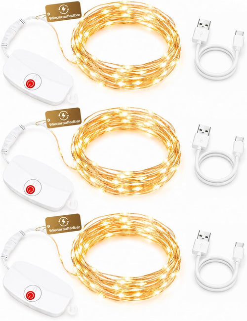 Mini Lichterkette aufladbar, 2 m, 3er Set