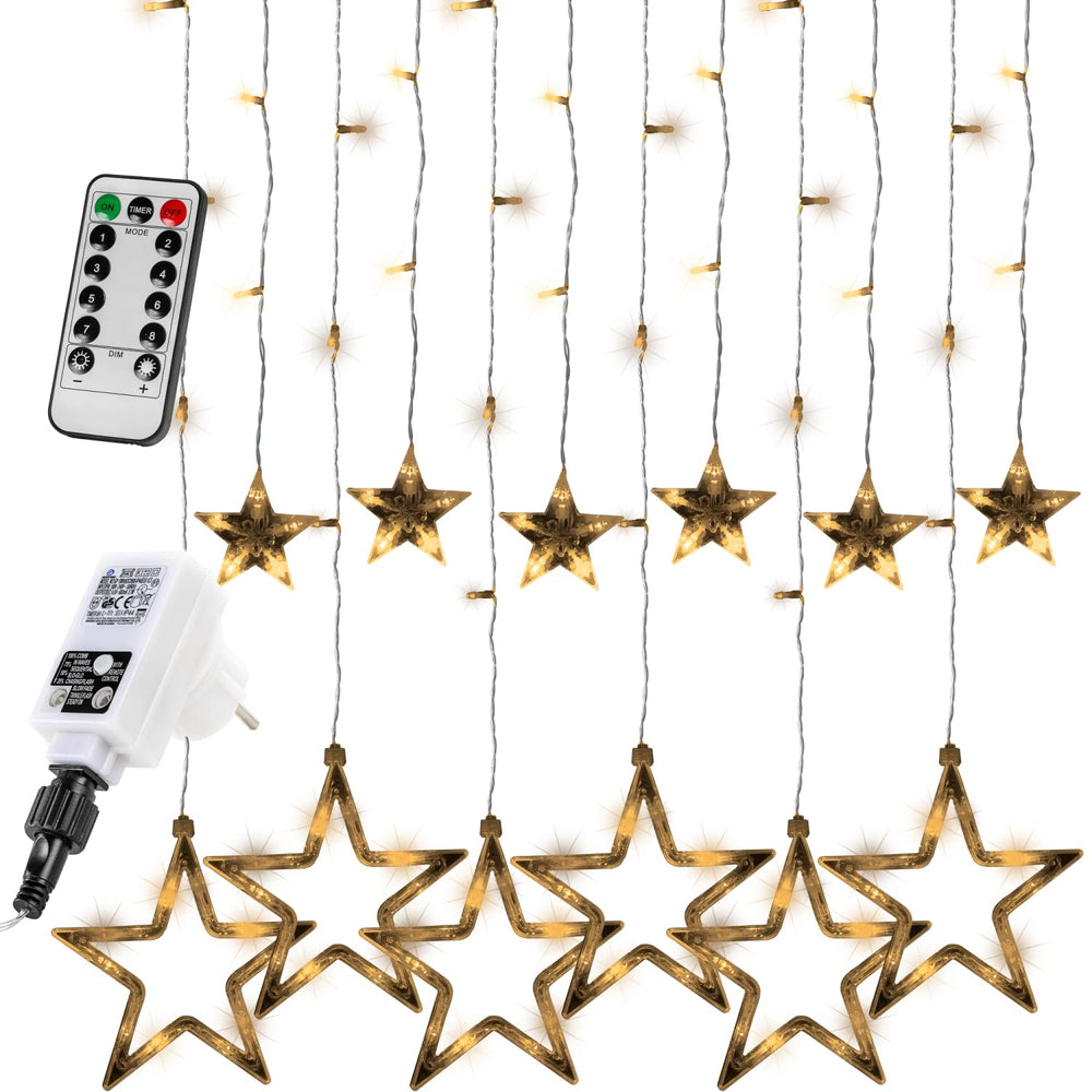 VOLTRONIC LED Lichtervorhang, innen und außen, IP44, Modell- und Farbwahl, 5 Sterne 61 LEDs, warmweiß, Fernbedienung
