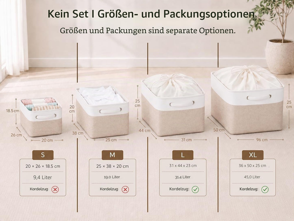 Mangata aufbewahrungsbox Stoff, aufbewahrungskorb, Korb aufbewahrung Stoff mit Griffen für Schrank, Spielzeug, kleiderschrank, Regale, Kleidung (Helles Khaki Weiß, klein)