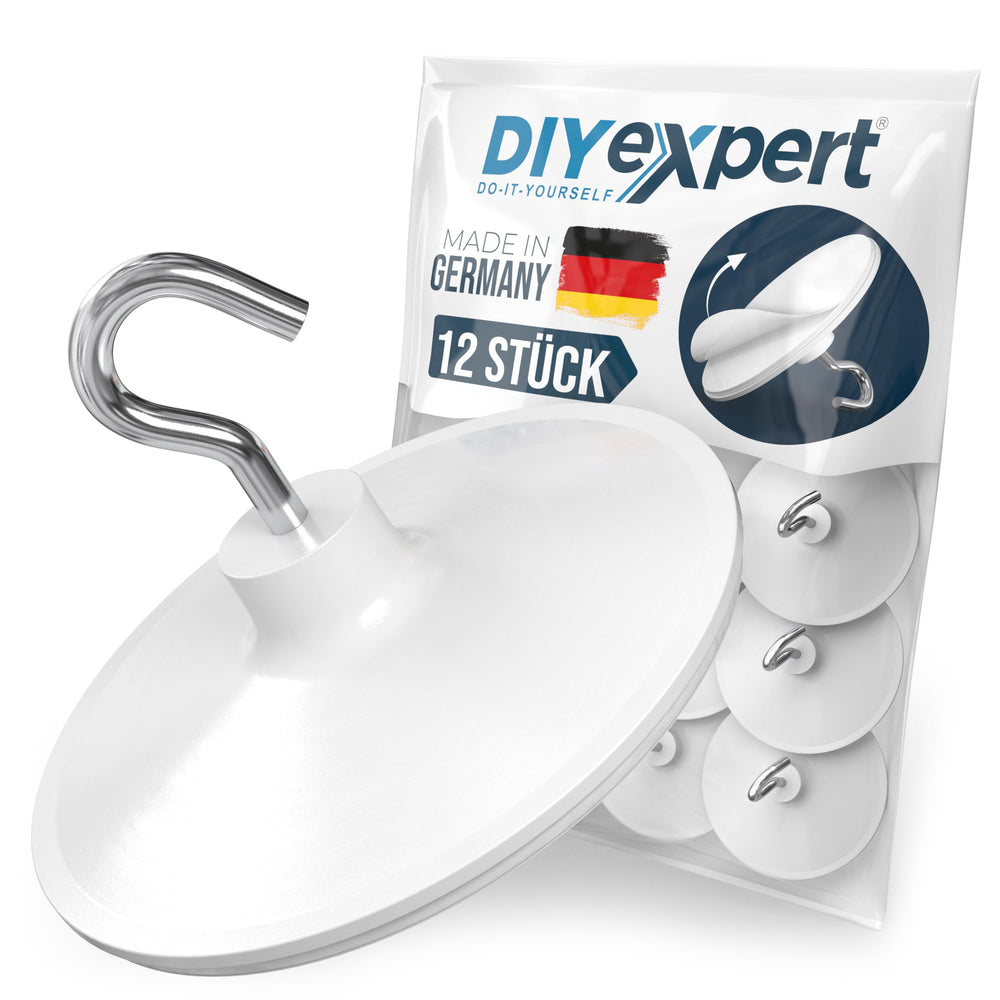 DIYexpert Deckenhaken selbstklebend | Made in Germany | [Mit Haken] [4 Stück] | Klebehaken für die Decke extra stark | Wandhaken ohne Bohren