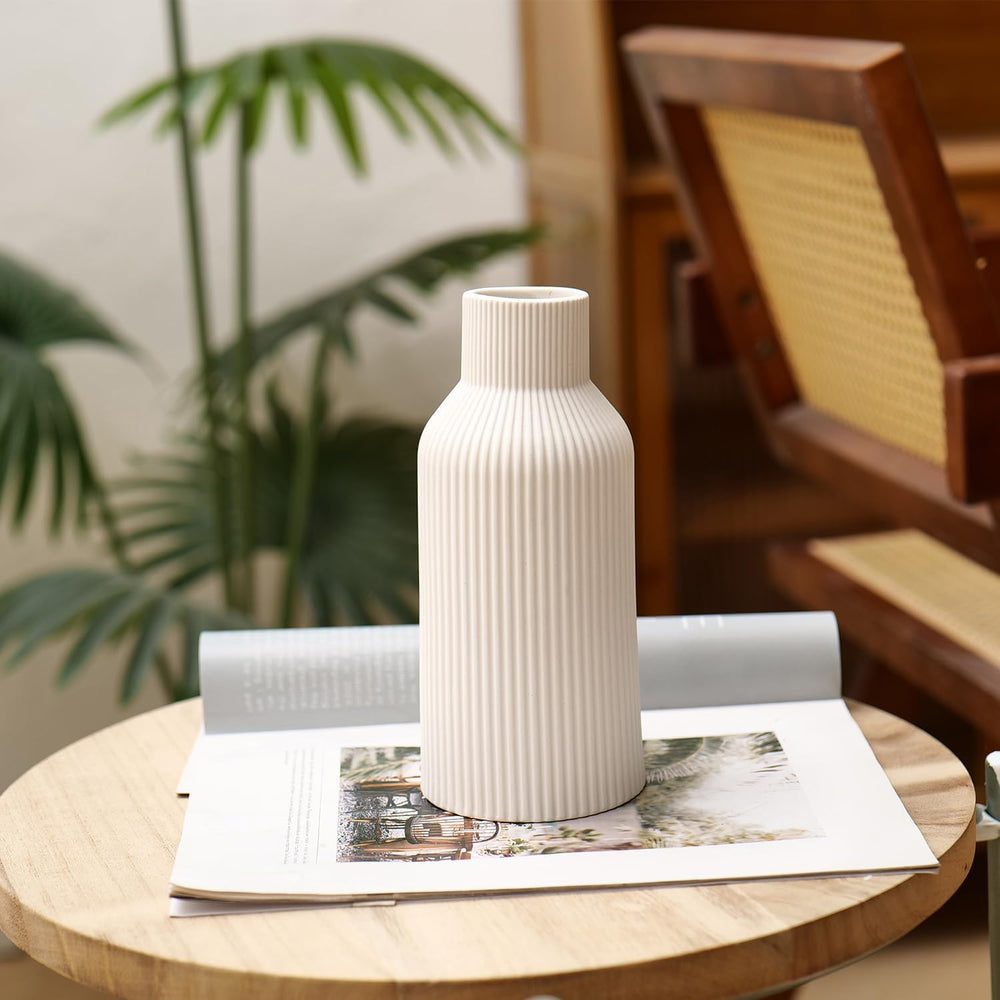 Vase für Pampasgras，20cm Keramik Vase Weiß Matt Rund Modern Design, Boho Style for deko Aesthetic, Blumenvase für Wohnzimmer, Schlafzimmer Dekoration, Einfach Nordic Stil(Weiß)