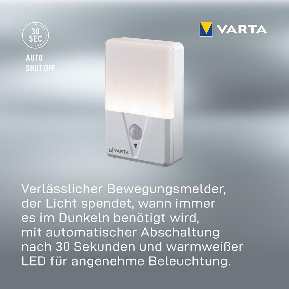 VARTA Nachtlicht mit Bewegungssensor LED inkl. 3x AAA Batterien, Motion Sensor Night Light, einfache Installation: Schraube, Magnet oder 3M-Klebeband, automatische Abschaltung