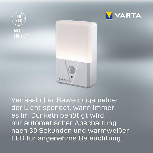 VARTA Nachtlicht mit Bewegungssensor LED inkl. 3x AAA Batterien, Motion Sensor Night Light, einfache Installation: Schraube, Magnet oder 3M-Klebeband, automatische Abschaltung