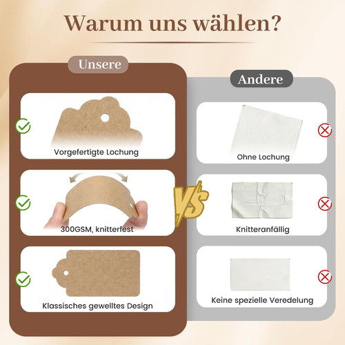 HAKACC 100 Stück Kraftpapier Anhänger (4x7 cm) mit Juteschnur, Braune