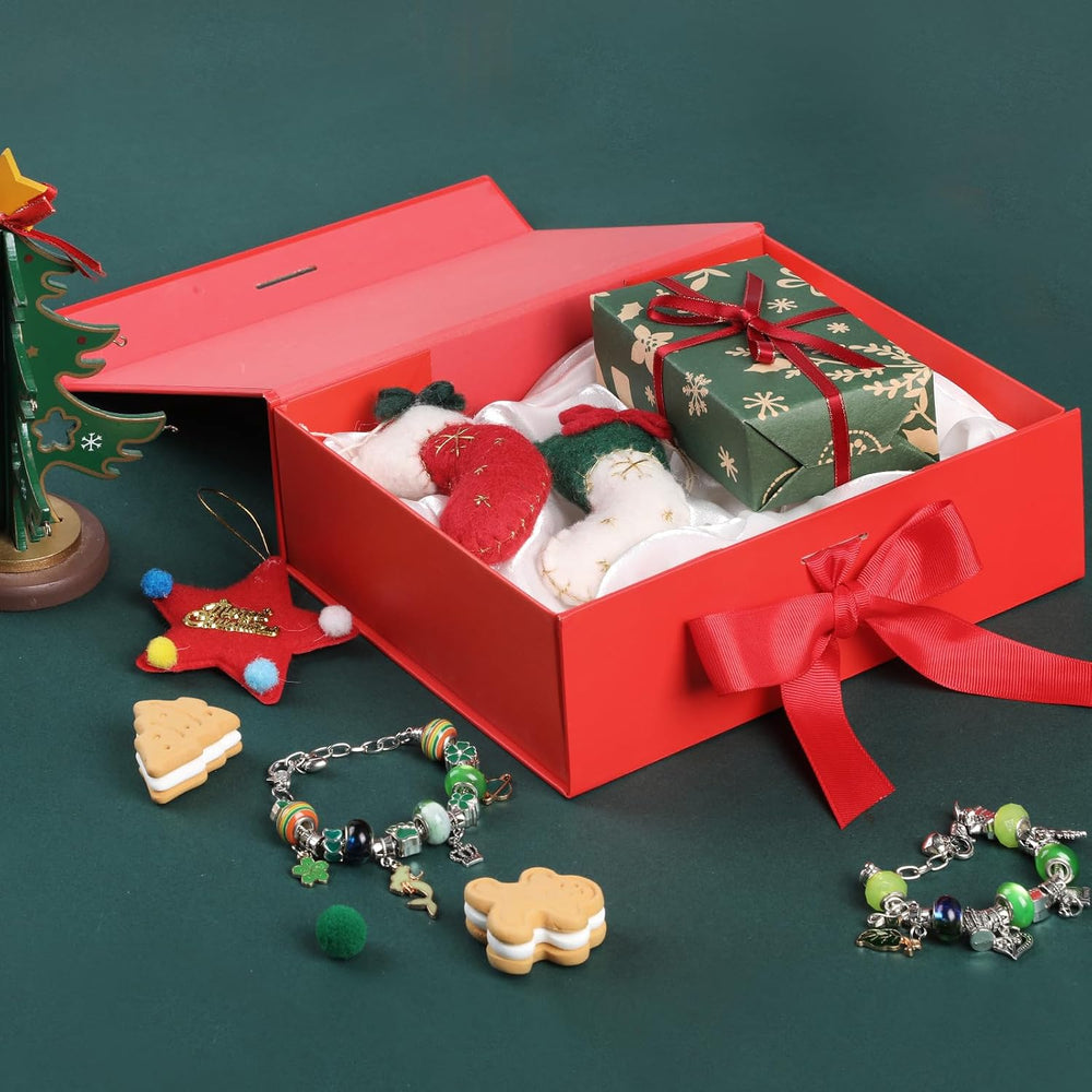 Hianjoo Geschenkbox mit Deckel 23x17x7cm, Magnetische Geschenkboxen mit Schleife, Geschenkkarton Faltbare für Weihnachten Hochzeit Geburtstag Jubiläum Valentinstag Geschenkverpackung - Rot