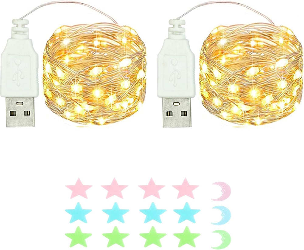 2 Stück LED Lichterkette, 20LED 2M / 6.6Ft USB lichterkette außen/innen Wasserdichte für Schlafzimmer, Hof, Hochzeit, Weihnachten, DIY etc (Warmweiß)
